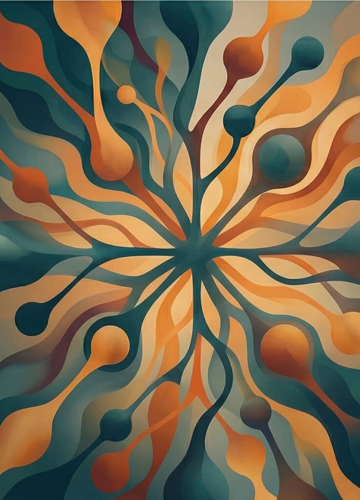 Abstrakt illustration i orange och grönt — organisk tillväxt genom sökmotoroptimering