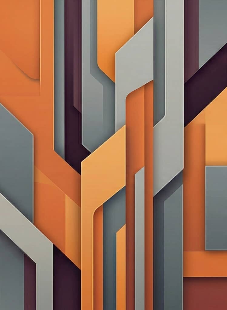 Geometriska former i orange och grått — strukturerad siduppbyggnad för SEO