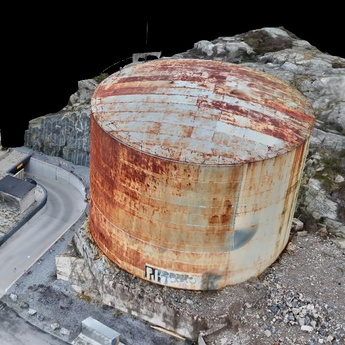 Fotogrammetrisk 3D-modell av en industricistern i bergskant